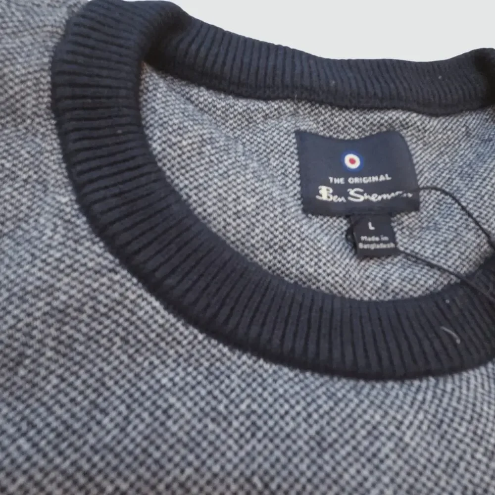 Ben Sherman Crewneck Sweater Long Sleeve Birdseye Pullover NWT Navy Blue sz L